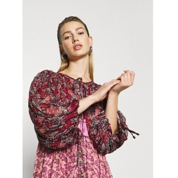 Free People Estelle Chiffon Maxi Dress Buttondown Printed Ruffle Flowy S 280250 - Picture 6 of 14